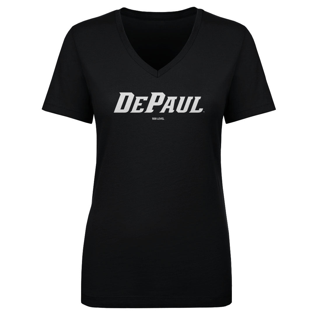 Women's DePaul Blue Demons White Wordmark V-Neck Tee